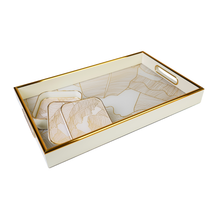 White & gold tray with coasters set