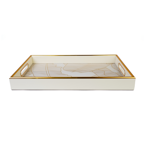 Front view of white & gold tray