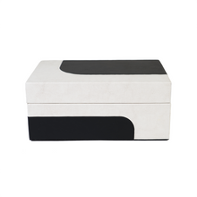 Front view of black & white box
