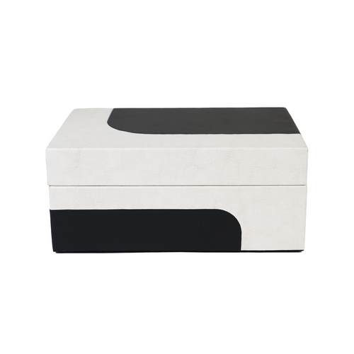 Front view of black & white box