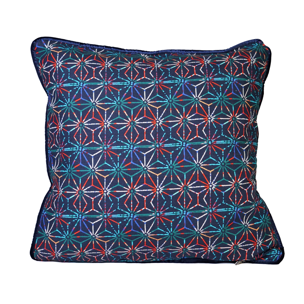 Front view of square blue cushion cover