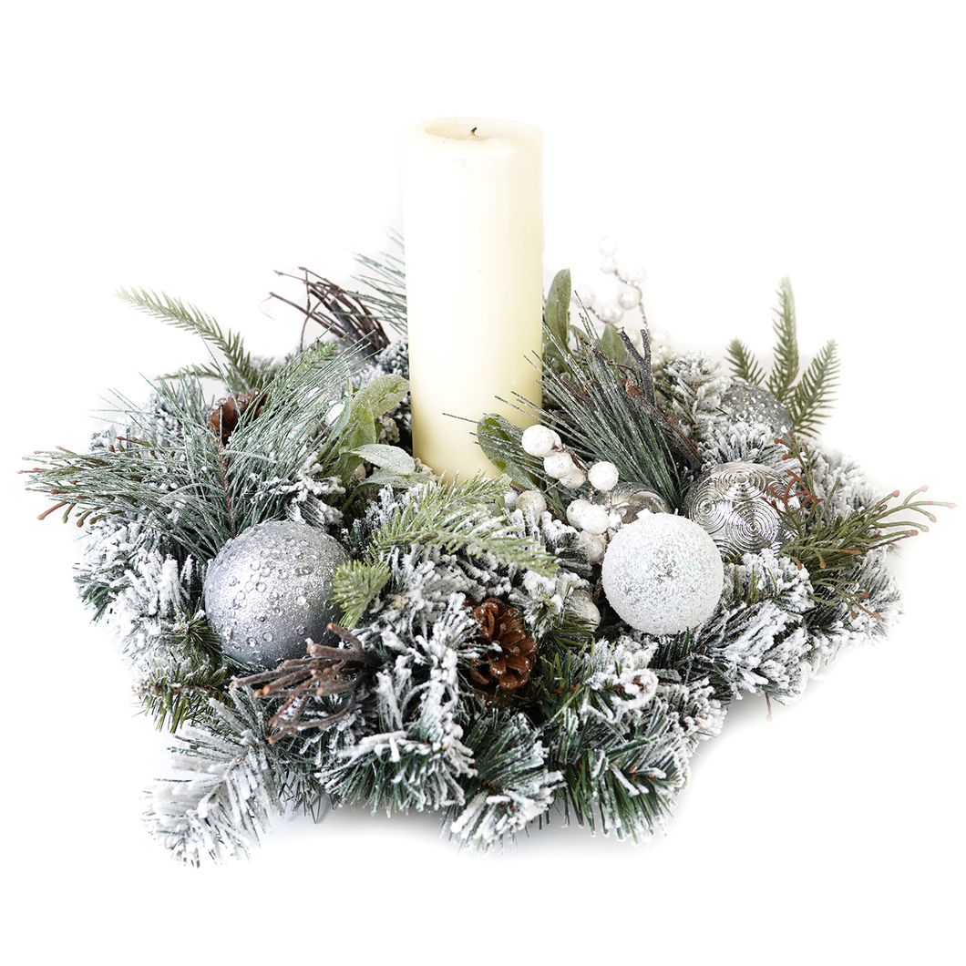 December Blooms, Christmas Wreath, White & Silver