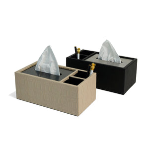 Granada beige tissue box next to Granada black tissue box