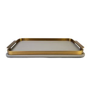 Front view of beige & gold tray