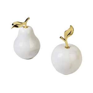 Lily Apple & Pear Figurine Set, White Marble