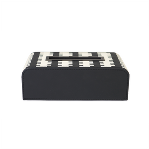 Front view of black & white tissue box