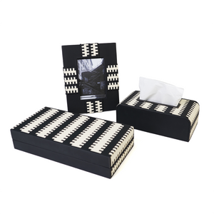 Black & white photoframe with tissue box and box