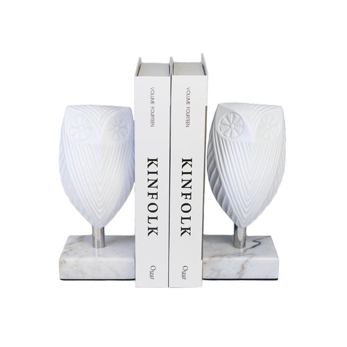 Owl Bookends, White