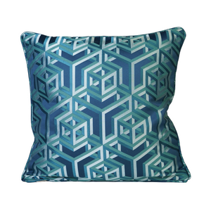 Back view of teal square cushion cover