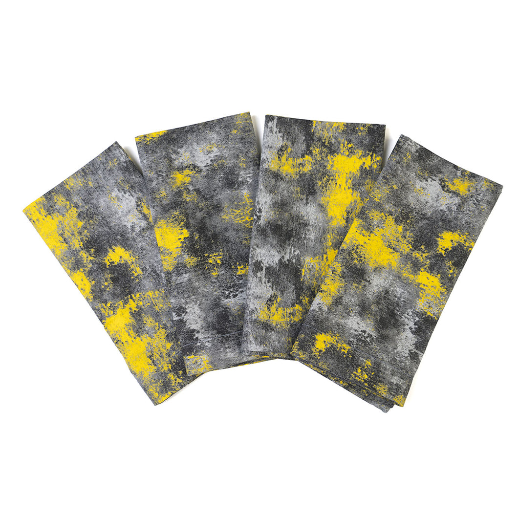 Splash Napkins, Set of Four, Grey & Yellow