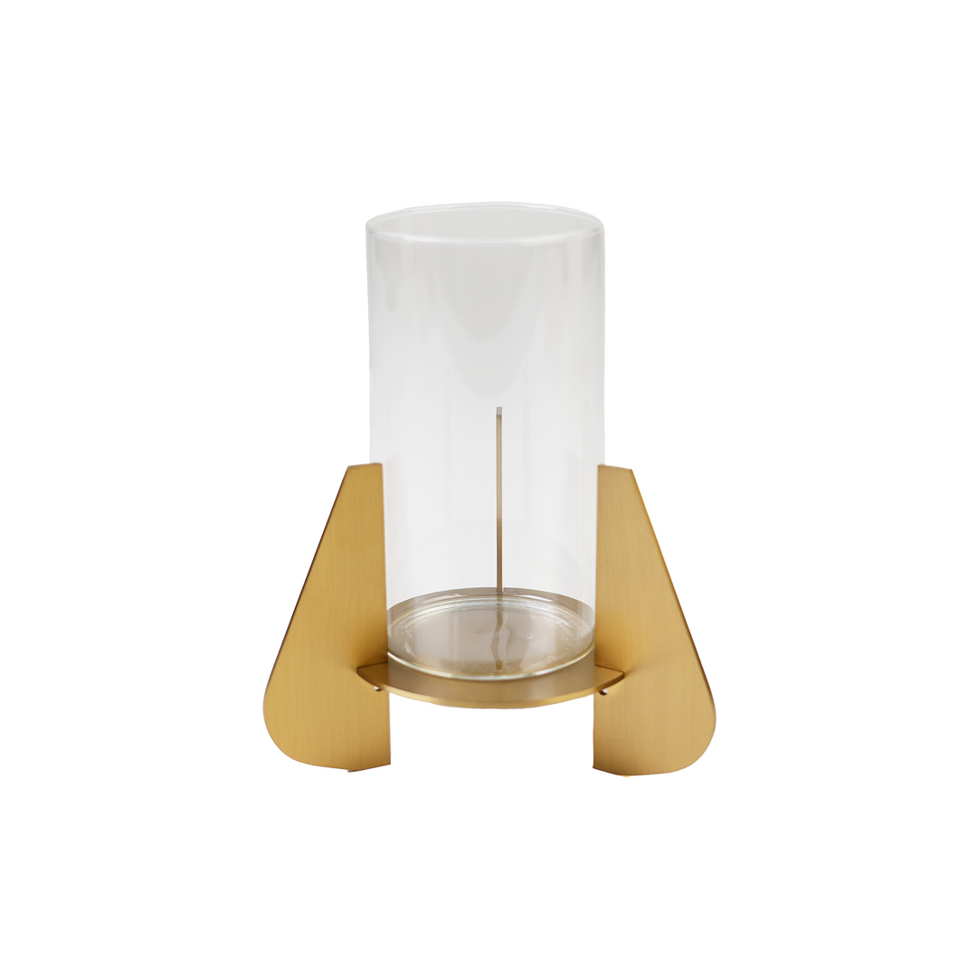 Front view of gold & glass candle holder