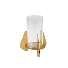 Side view of gold & glass candle holder