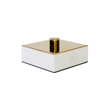Side view of white marble & gold box
