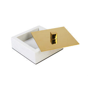 White & gold box with lid open