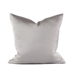 Back of Allegra cushion cover with solid silver colour in a soft shiny fabric