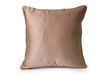 Back of Aspen grey cushion cover in solid beige colour on soft shiny fabric