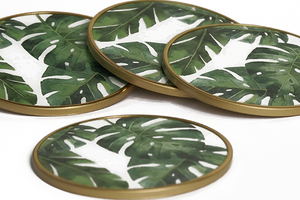 Botanic Coasters, Green Leaves, Set of 4