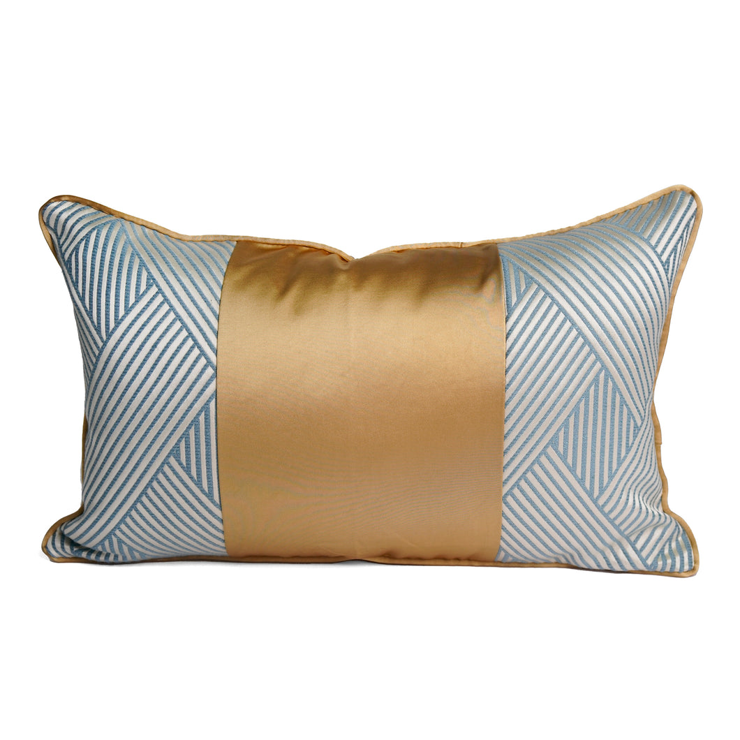Brompton Cushion Cover, Blue and Gold, 30 x 50 cm
