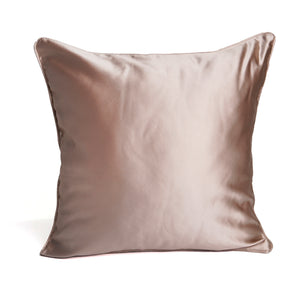 Back view of Ansan cushion cover. Solid pale warm beige shade with a lustrous finish.