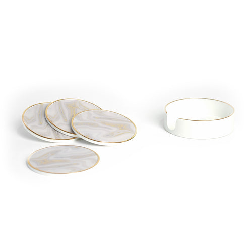 Delphine Coasters, White and Gold, Set of 4