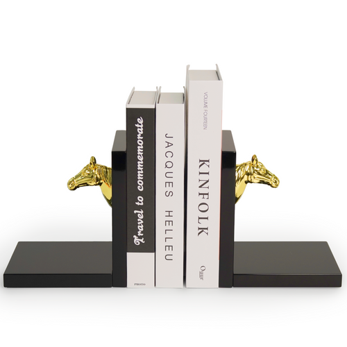 Horse Bookends, Black and Gold