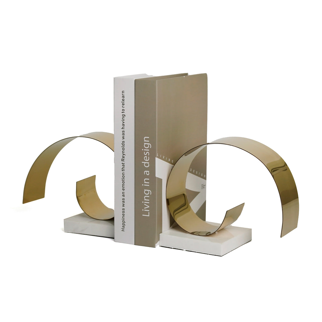 Luna Bookends, White and Gold